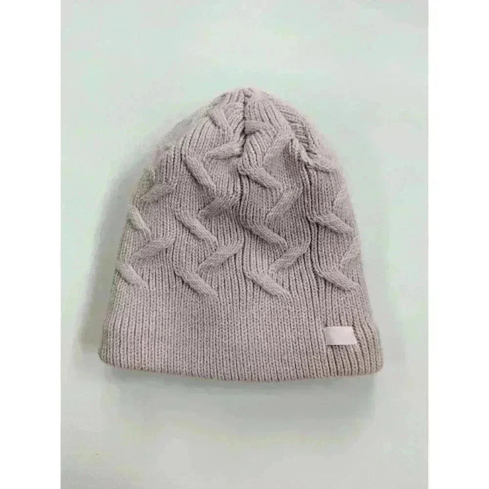 Apana Pink Knit Fleece Faux Fur Lined Chunky Beanie Winter Hat